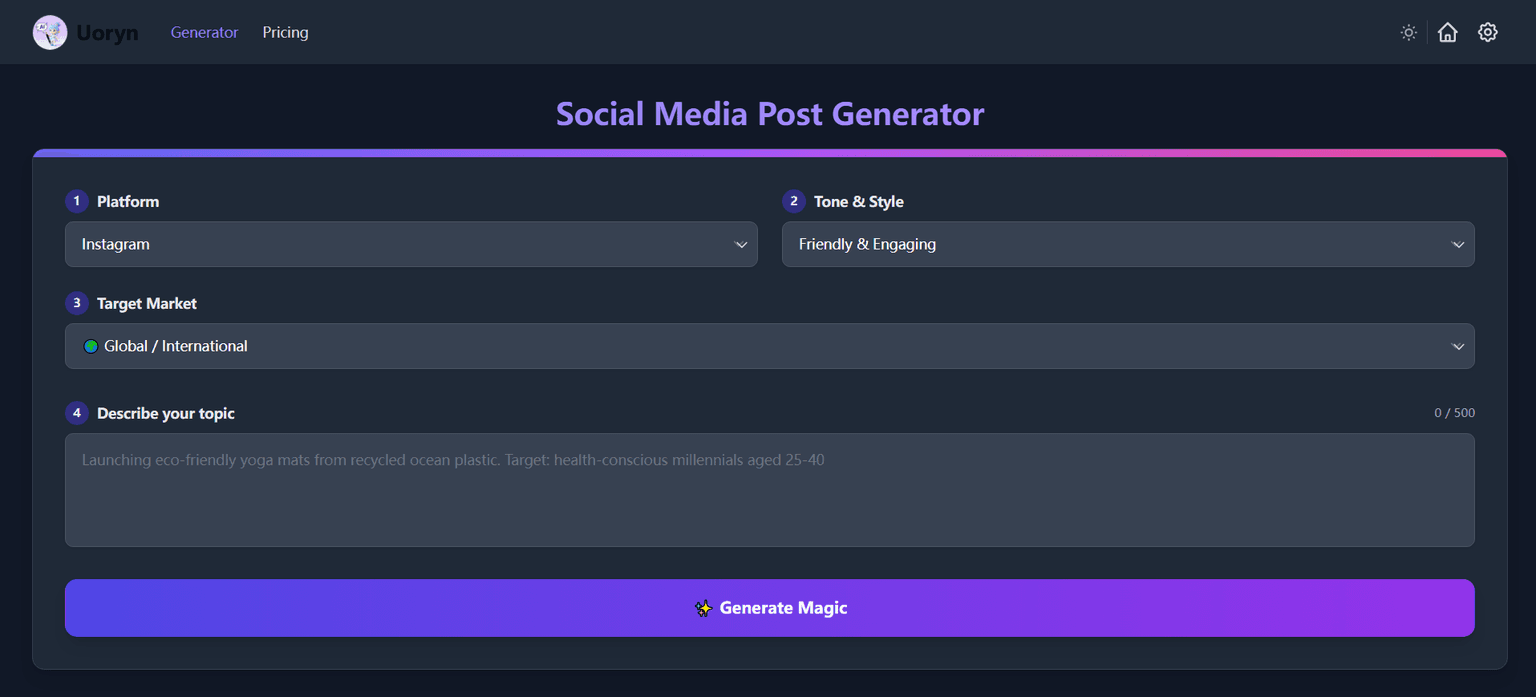 AI Socials Dashboard Interface