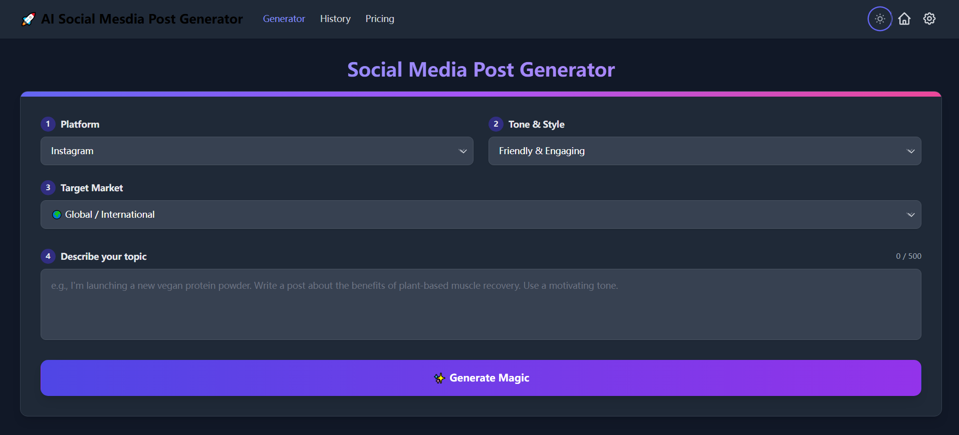 AI Socials Dashboard Interface